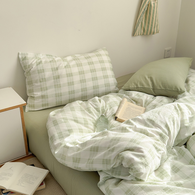 KURUA 부드러운 먼지없는 향균 체크 워싱 차렵이불