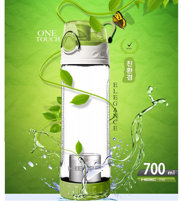 HERC 다용도 거꾸로 물병 텀블러 700ml 아기 젖병소재 폴리카보네이트 녹차물병 보틀 여과망 스테인레스, 투명, 1개