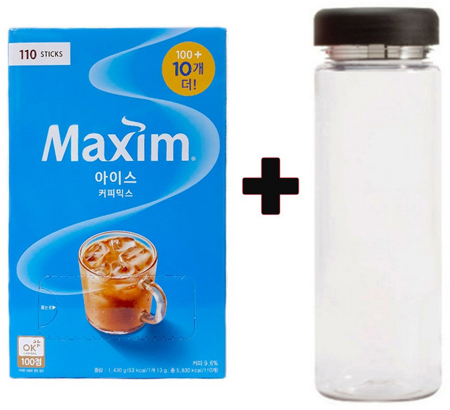 맥심 아이스 커피믹스 (100T+10T)+워터보틀, 13g, 110개입, 1개