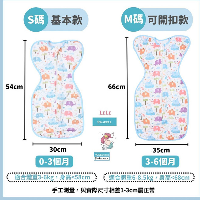 LELE 竹纖維純棉透氣蝴蝶包巾 新生兒防驚跳安穩睡袋 S/M碼