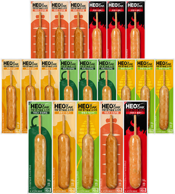 허닭 닭가슴살 소시지 후랑크 5종 혼합, 70g, 20개