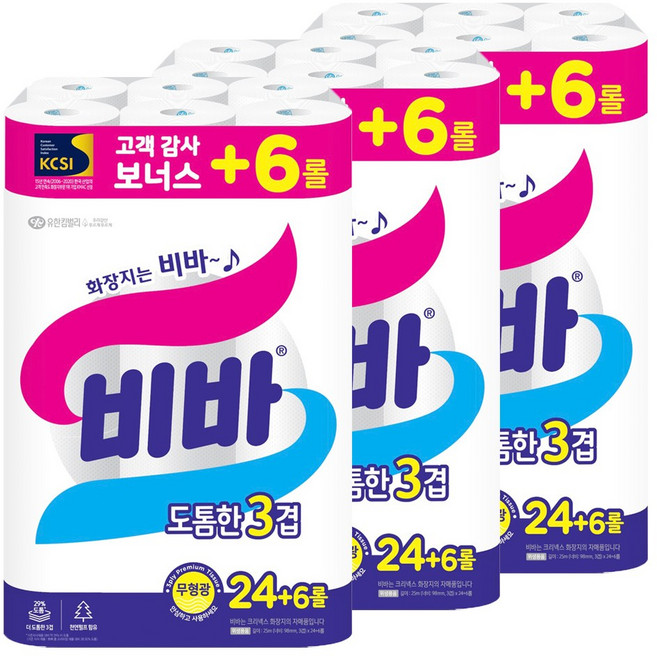 비바 도톰한 3겹 화장지 25m, 30개입, 3개