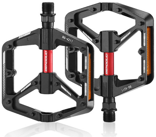 Allilio 자전거 페달 알루미늄 합금 초경량 미끄럼 방지 평페달 MTB 로드자전거, 1세트, 블랙