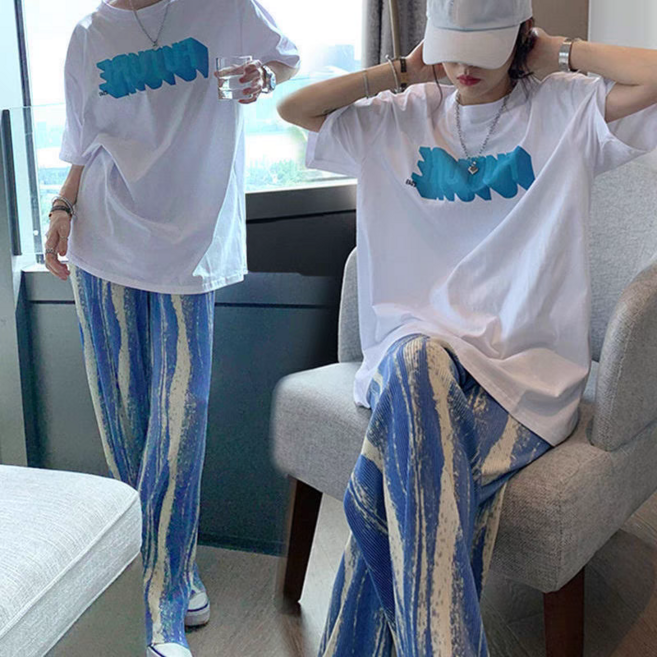 에쥬아 임산부 반팔티 투피스 여름 반팔셔츠 와이드 팬츠 상하의세트