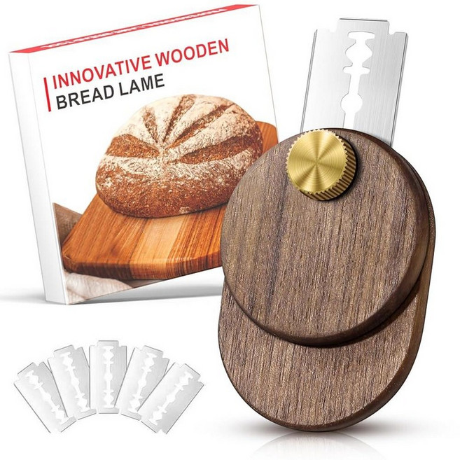HHZPAEK 업그레이드된 UFO 브레드 라메 반죽 스코어링 도구 마그네틱 사워도우 스코어링 도구 블랙 월넛 빵 라메 커터 스코어링 나이프 빵 베이킹용 교체 가능한 면도날, Walnut