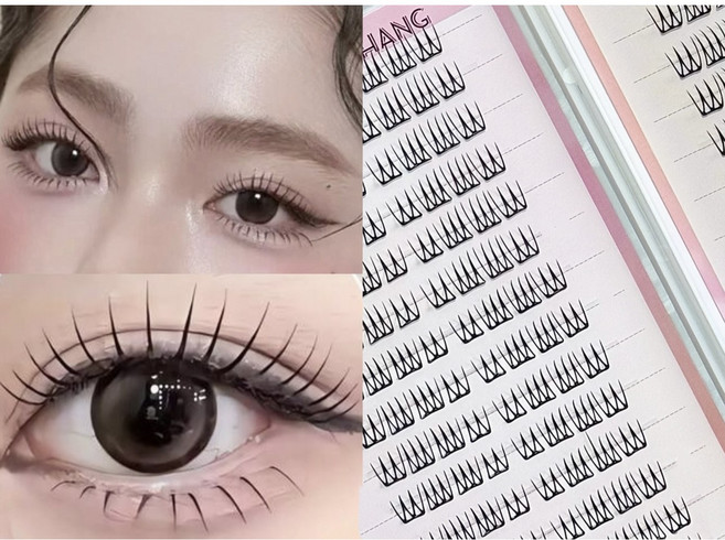 QIANYUDUOSHANG 가닥 인조 속눈썹 노글루 대용량 30줄 박스 완전 가성비!!, 1개, 블랙