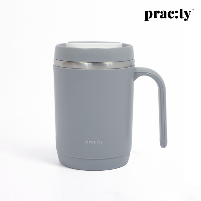 프랙티 보온보냉 손잡이 스테인리스 텀블러 사무실용 선물용 머그컵 3종, 그레이, 1개, 500ml