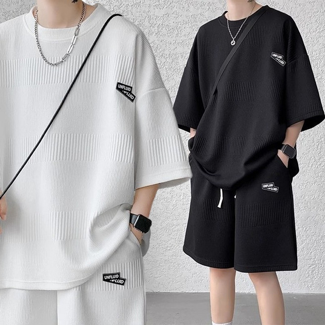 남자 카고 트레이닝세트 오버핏 반팔티셔츠 5부 반바지 여름 츄리닝 투피스