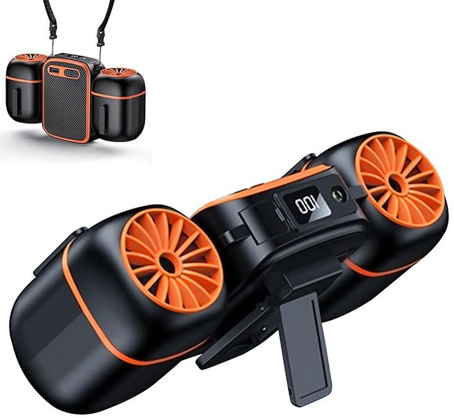 듀얼 콘센트가 장착된 웨어러블 벨트 용 선풍기 충전식 냉각 팬의 1000MAH 휴대용 허리 팬 클립 3단 강력한 에어 흐름 최대 24시간 근무 시간 손전등 목 걸이 핸즈프리 야외용, 1000mAh 휴대용 허리 팬 클립 온 웨어러블 벨트