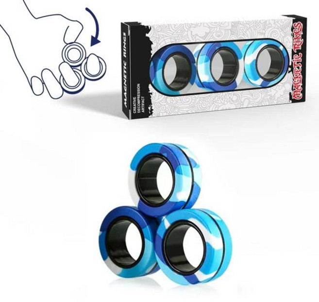 GEEKI 스피너 피젯 손 장난감 토이 키덜트 핸드 핑거 스트레스 완화 해소 마그네틱 링 손가락 자석 마법 성인 불안 3 개, [09] 3PCS blue graffiti