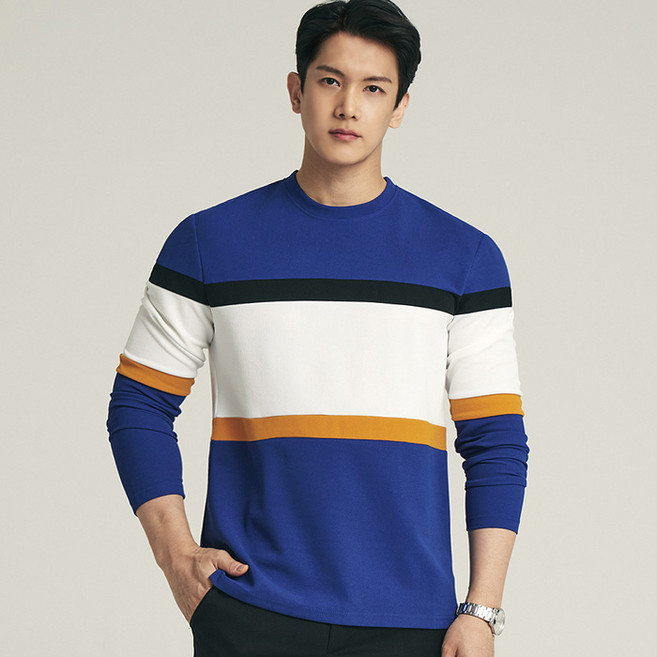 업클라스 남성용 컬러 배색 긴팔 티셔츠 a094