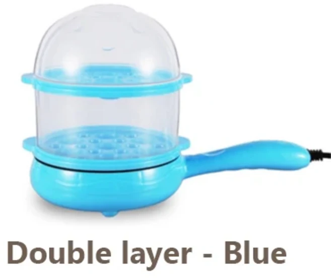 다기능 전기 프라이팬 들러붙지 않는 오믈렛 베이컨 스테이크 프라이팬 2 레이어 계란 보일러 식품 스티머, 01 220V, 02 Double layer blue