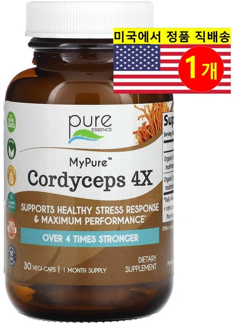 Pure Essence 동충하초 4X 버섯 추출 300mg Cordyceps, 1개, 30정 - 쿠팡