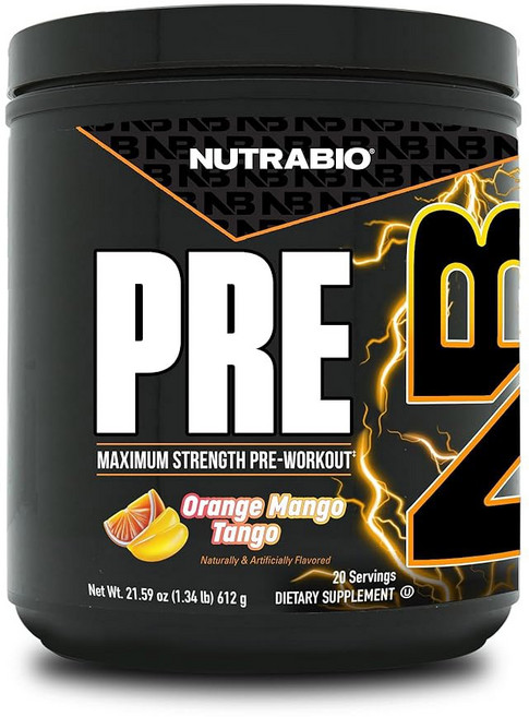 뉴트라바이오 프리워크아웃 파우더 레몬 버스트| 폭발적인 에너지 레이저 포커스 익스트림 펌프| 남녀 프리워크아웃| 성능 내구성 파워 콤플렉스 카페인 전해질, Orange Mango