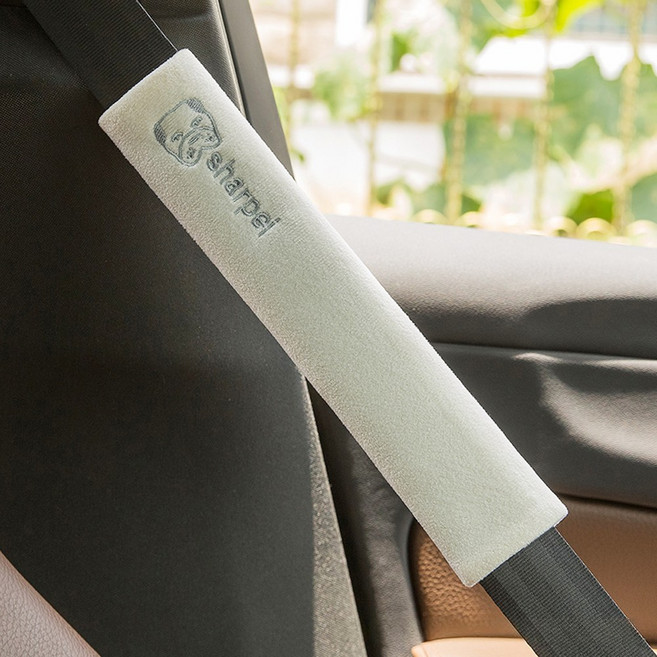 해즈잇 자동차 롱타입 안전벨트 어깨 패드 캐릭터 자수 30cm, 1개, 화이트