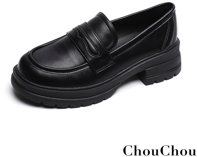 ChouChou 軟皮料素面厚底樂福鞋, 素面款-黑,40