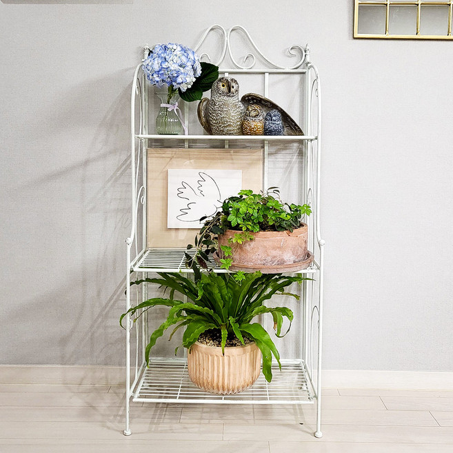 빈티지 컬렉션 3단 접이식 철제 선반 빈티지화이트, 화이트, 1개