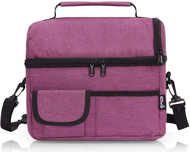 퍼투 인슐레이티드 런치 백 어드저스터블 숄더 스트랩 포함 보온보냉가방 8L, Dark Purple