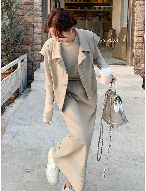 Seofst 빅사이즈 여성 베스트 스커트 원피스 쓰리피스 세트 봄 가을