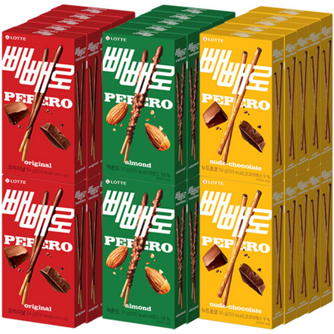 롯데 빼빼로 초코 46g+누드 50g+아몬드 37gx각10개(총30개)