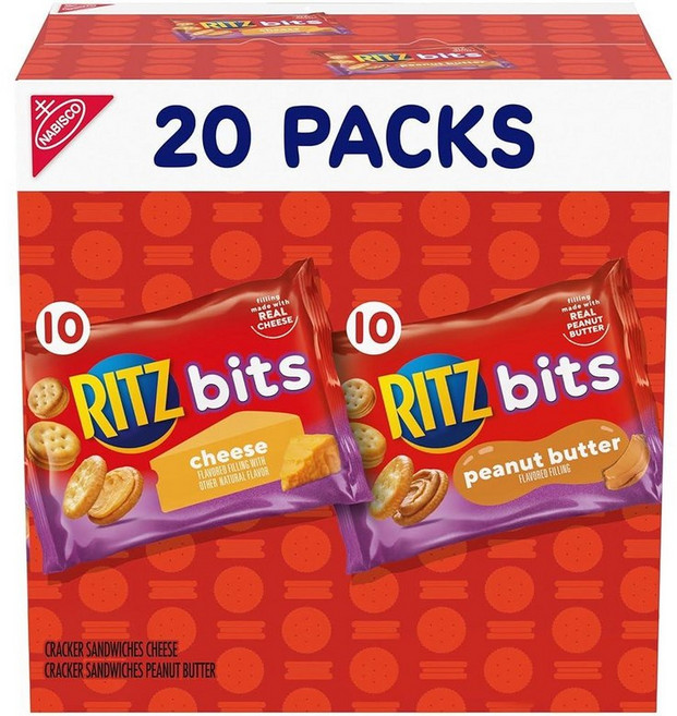 RITZ Bits Cheese AND & 땅콩 버터 샌드위치 크래커 버라이어티 팩 런치 스낵 스낵 팩 20개 135486, 1개