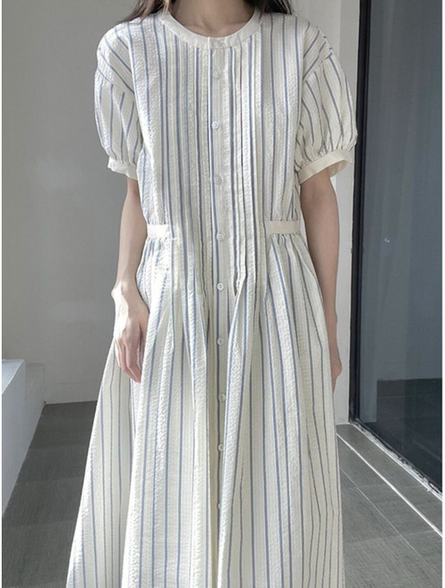 더퀸1987 봄 여름 여성 줄무늬 롱 셔츠 원피스 8002