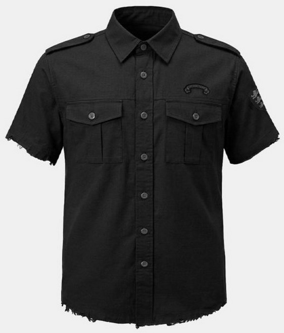 (국내배송정품) BADBLOOD Arc Epaulette Military Short Sleeve Shirt - Black w-sht26-015 111623