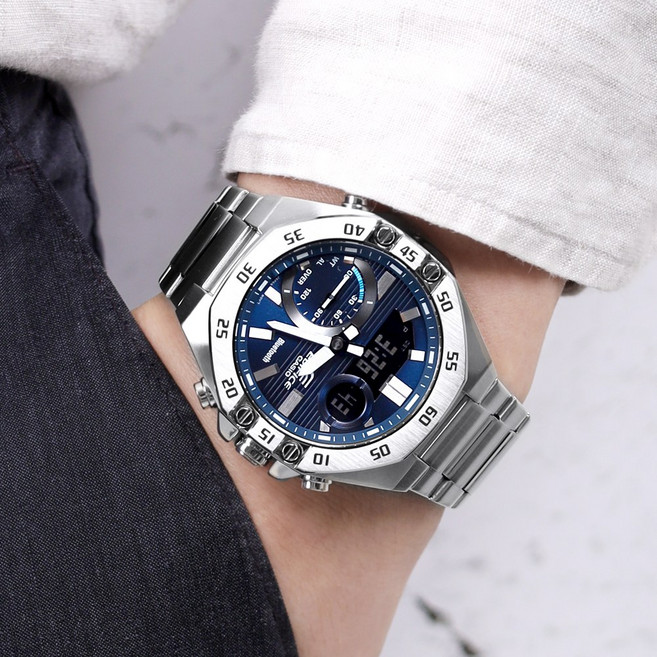 카시오 에디피스 남성 에얄오크 팔각디자인 실버블루 블루투스 손목시계