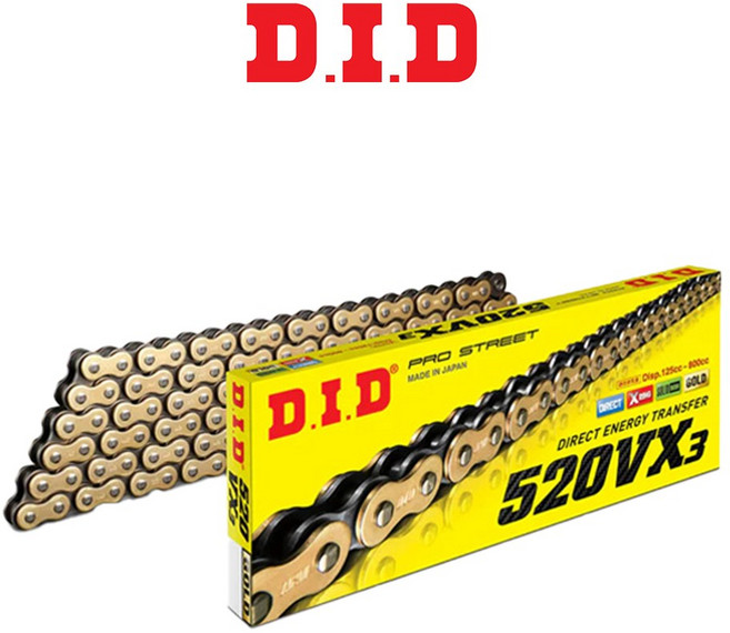 D.I.D 오토바이 체인 520VX3-G&B 125cc-800cc급 골드 앤 블랙, 1개