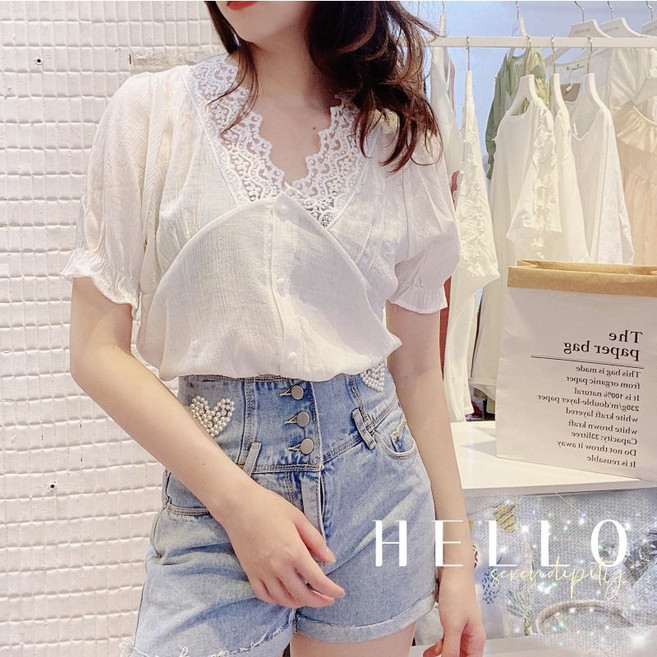 扉娜VINASHOP 甜美蕾絲花邊襯衫