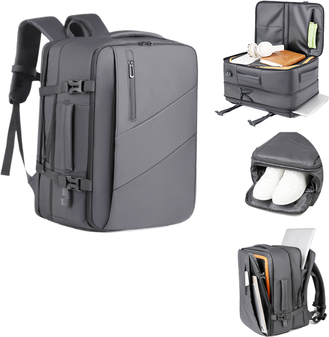 대용량 확장형 노트북 백팩 방수 기능 남성용 백팩 여행용 백팩 전용 신발 수납공간 및 USB 충전 포트 포함 직장인 출퇴근 출장용으로 적합