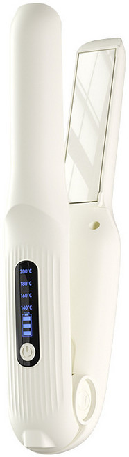 跨境無線直髮器直板夾直卷兩用直髮夾板不傷發迷你男女宿舍廠家, 1個, 白色中文-智能液晶+4000mah:如圖