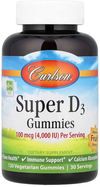 칼슨 비타민D 콜레칼시페롤 Super D3 구미젤리 과일 100mcg 베지구미 120개, 1개, 120정 - 쿠팡