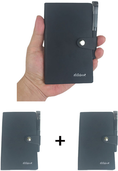 1+1 미니 기자 한손 수첩 휴대용 작은 메모 핸디 포켓 형사 메모장 볼펜포함, 2개, 검정색