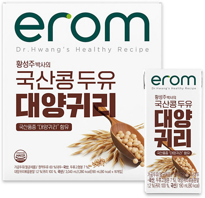 이롬 황성주 국산콩 대양귀리 두유, 190ml, 64개