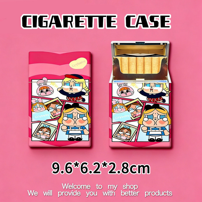 卡通圖案香菸盒 菸收納盒 便攜 粗細 多圖可選 香菸盒 11*6.1*1.8cm, 哭娜-粗支, 1個