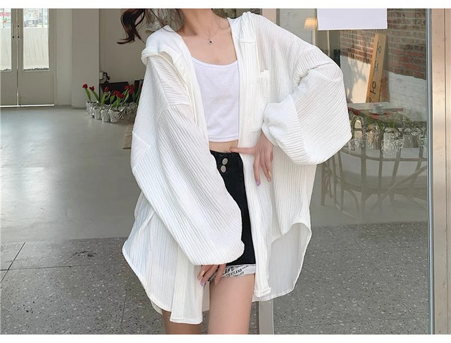 이유무무 NQ-469 여성 자외선 차단 루즈핏 단추 후드 가디건