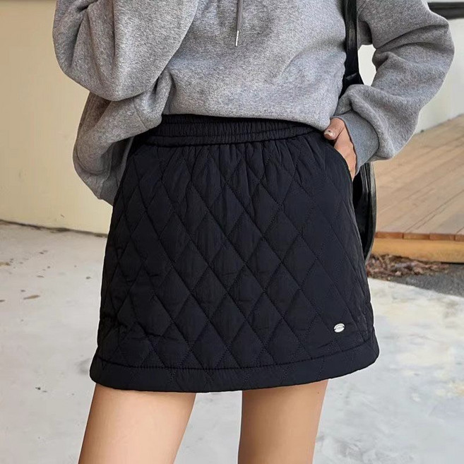 여성용 미니 면 스커트 가을 겨울 캐주얼 슬림핏 밴딩 도톰 치마 하이웨스트 패션 트렌디 A라인 패딩 스커트 YHY
