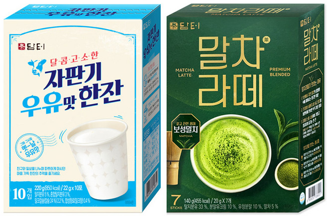 (무배/원플러스원) 담터 말차라떼 7스틱 + 자판기 우유맛 한잔 10스틱