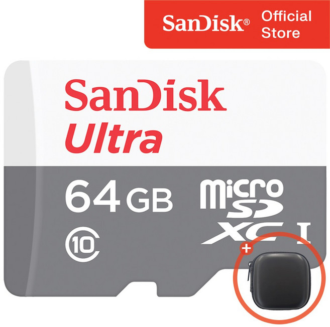 샌디스크 울트라 라이트 마이크로 SD 카드 + 보관 케이스 패키지, 64GB, 1개