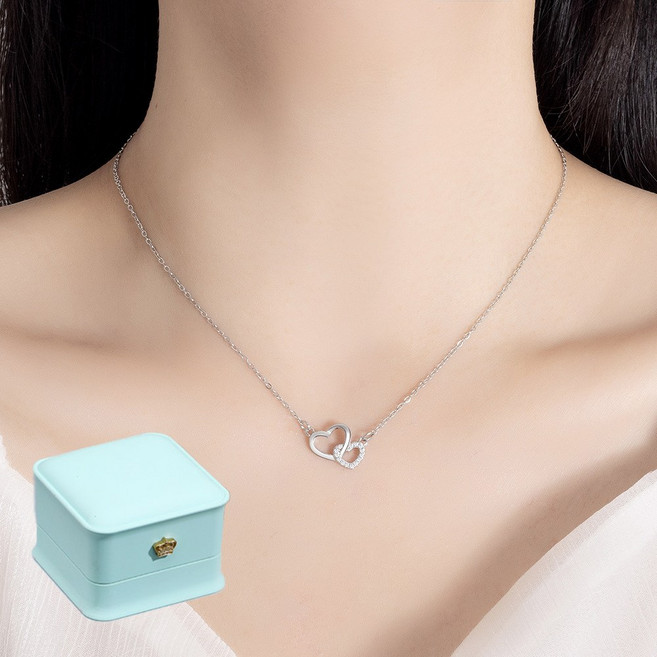 르떼르넬 JSNC011 연결된 더블 하트 큐빅 여성 체인 목걸이