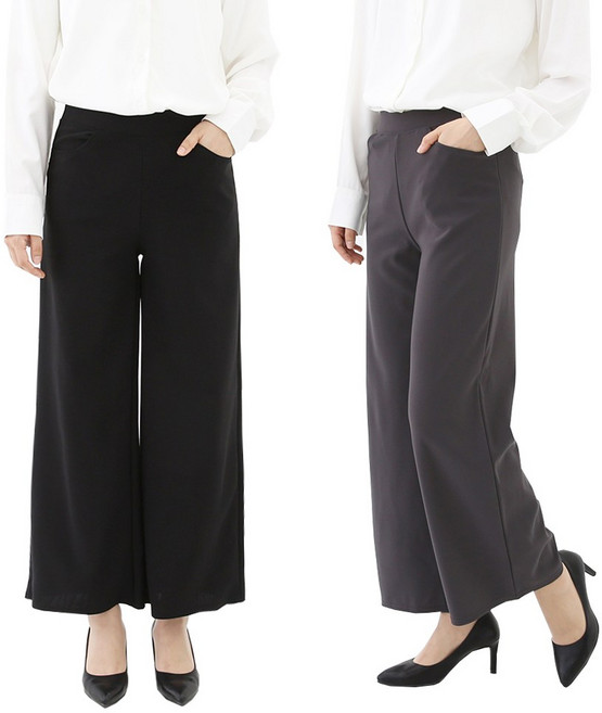 비비진 여성 와이드 일자바지 국산 편안한 중년여성 밴딩 통바지 1+1