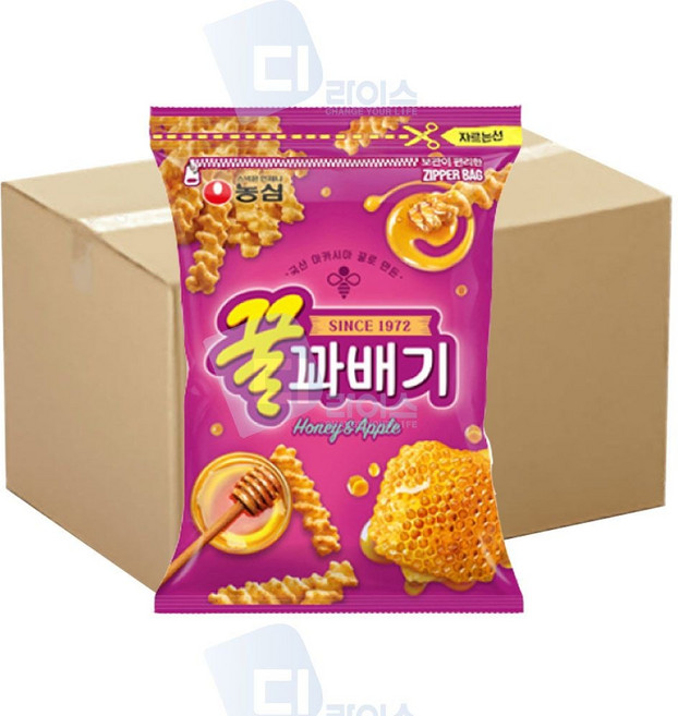 농심 꿀꽈배기 300g 8봉 대용량 봉지과자 간식 스낵 ths*817Gj, 1개