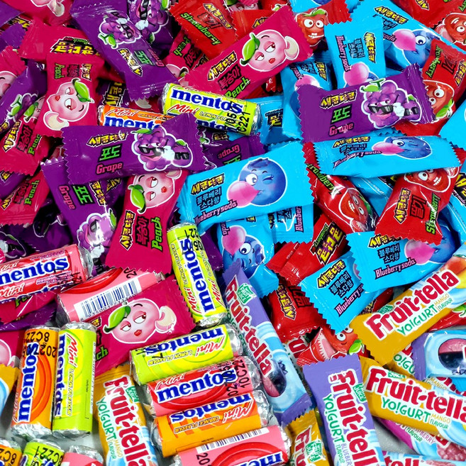 개별포장젤리 B세트 후르트텔라100g 멘토스미니150g 새콤달콤블루베리소다200g 새콤달콤포도복숭아200g 하리보 22g, 5개, 100g