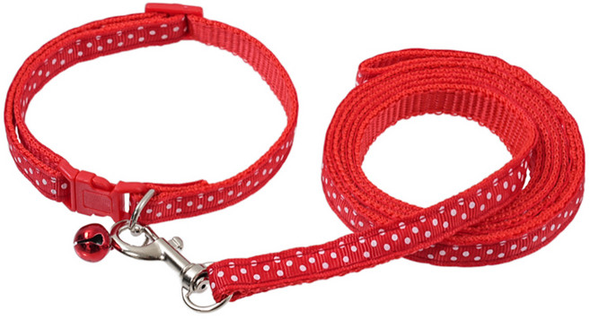 퍼플펫 반려동물 초경량 목줄 + 리드줄 세트, 빨강색(도트무늬), 1개