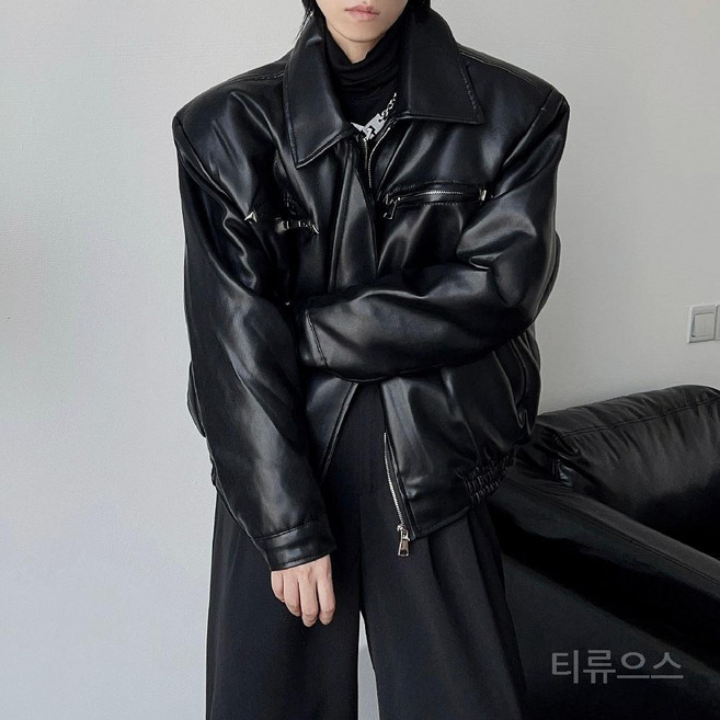 티류으스 남성 가죽 자켓 봄가을 아메리칸 스타일 오버핏 오토바이 작업복 Lyw