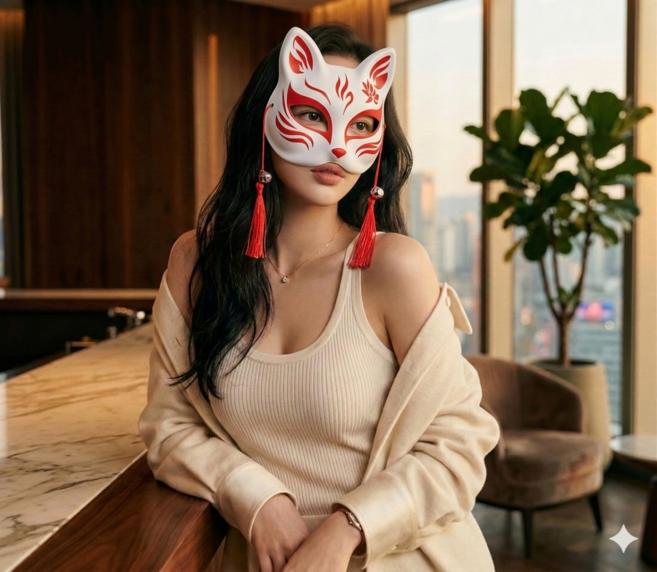 라노핏 여우가면 파티마스크 코스프레 코스튬 할로윈 분장 2개, 흰색