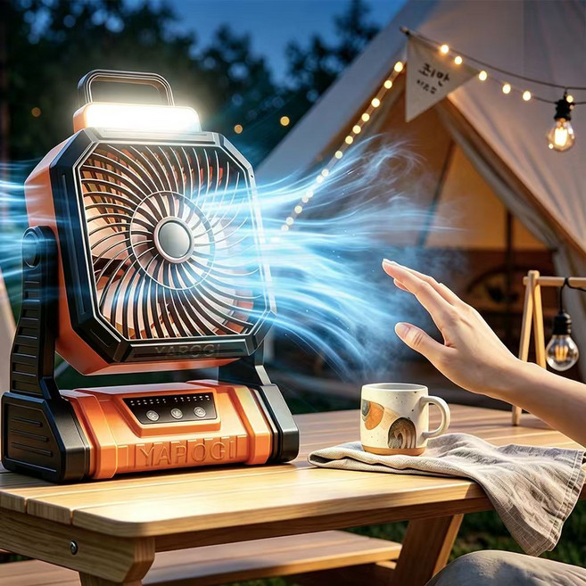 YAPOGI 초소음강풍 캠핑 무선 휴대용 대용량 배터리 선풍기 충전식 캠핑랜턴, 등색