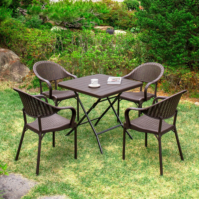 아르망 800 사각 버디 4개 야외 테이블 세트, 브라운