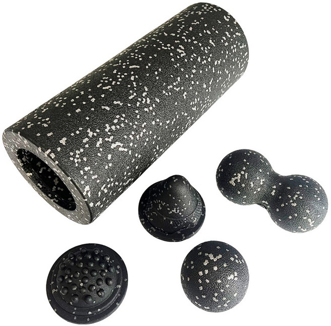 5-in-1 근막 롤러 세트 근육 회복 세트 폼 롤러 및 땅콩 마사지 공 등 목 다리 요가 훈련용, 1개, 검은색